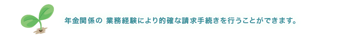 年金関係の 業務経験により的確な請求手続きを行うことができます。